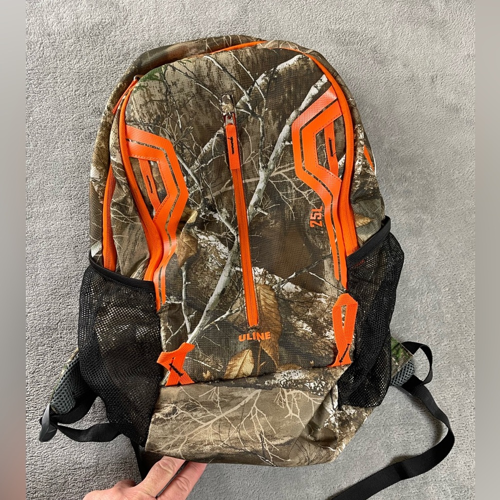 Uline Backpack Camo Brown & Orange Daypack Carry On Bag School Outdoors Unisex
